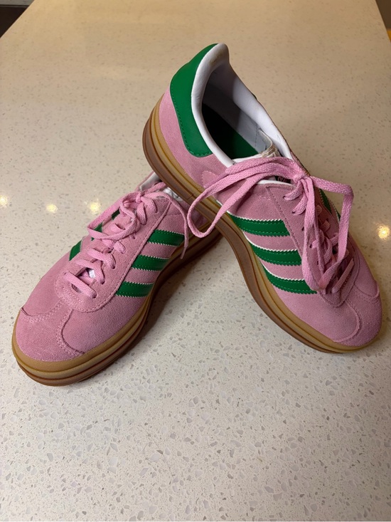 adidas Originals Shoes - adidas Originals Pink Suede Trainers with Green Stripes